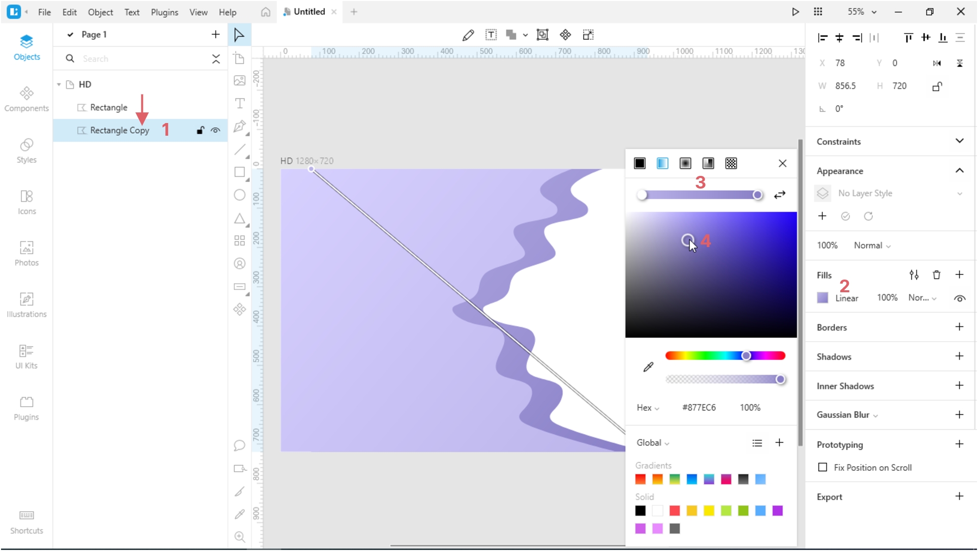 How to Create a Paper Cut-Out Effect in Lunacy: linear gradient